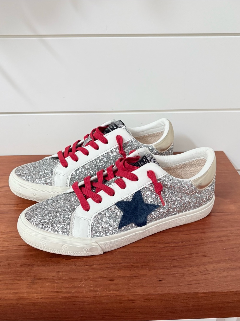 Vintage Havana Grande Silver Glitter Multi Sneakers Shoes Navy Star Women’s Sz 9
